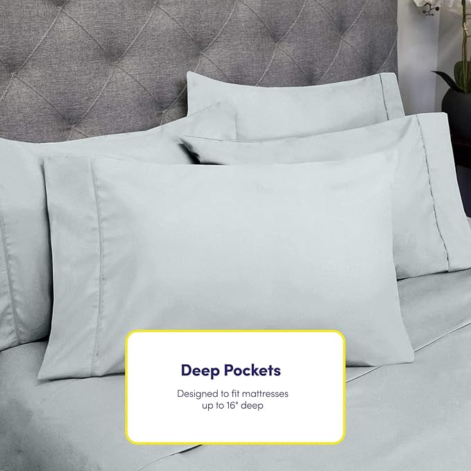 Queen Sheets Blue Porclain - 6 Piece 1500 Supreme Collection Fine Brushed Microfiber Deep Pocket Queen Sheet Set Bedding - 2 Extra Pillow Cases, Great Value, Queen, Porclain Blue