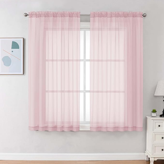Chyhomenyc Blush Pink Sheer Curtains 63 Inches Long 2 Panels, Light Filtering by Chyhomenyc