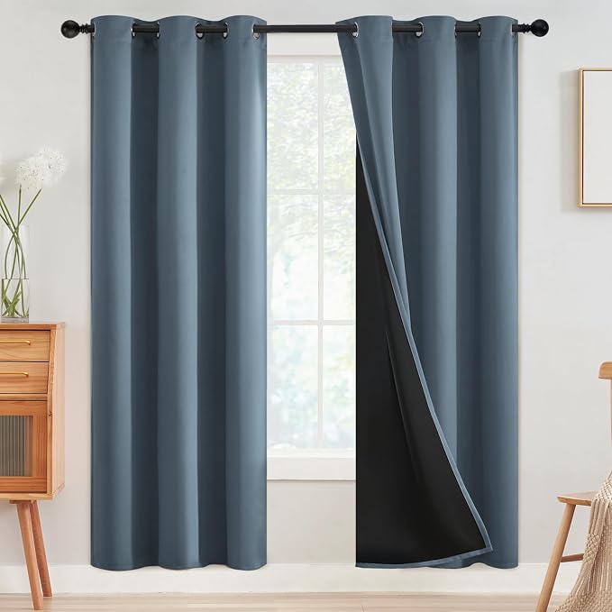 SimpleHome Stone Blue 100% Blackout Curtains Room Darkening Living Room 72L | by SimpleHome