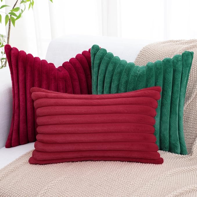 decorUhome Fall Faux Fur Throw Pillow Covers 12x20 Set of 2 Red | Decorative - Image 9