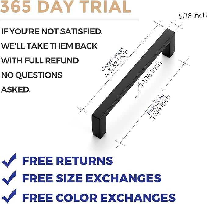 Ravinte 10 Pack Matte Black Cabinet Pulls, 3-3/4 Inch (96mm) Hole Center Slim Kitchen Handles, Square Drawer Pulls for Cabinets & Cupboards, Hardware