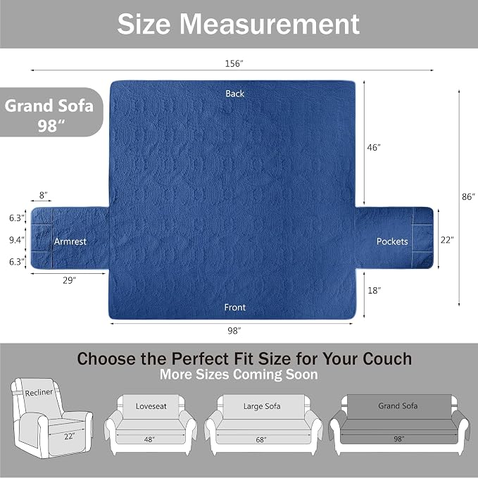 Quilted Grand Sofa Covers for 4 Cushion Couch, Couch Cover for Grand Sofa - Image 7