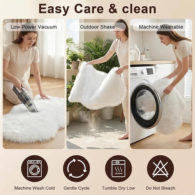 duduta White Faux Fur Throw Rug 2x3 ft, Small Bedside Rug Dorm Chair Cover | - Image 4