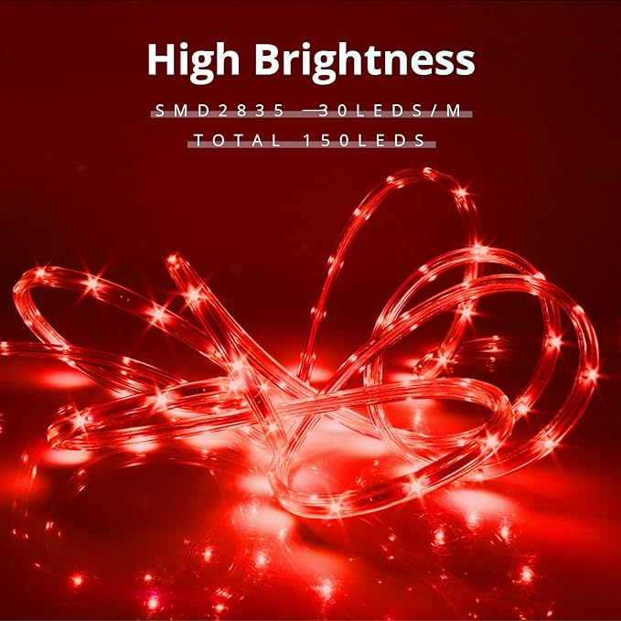 LED Rope Lights, 16.4 Feet Red Flat Flexible Strip Light, Plug in Novelty Lighting, Connectable and Waterproof for Home Christmas Holiday Garden Patio Party Decoration