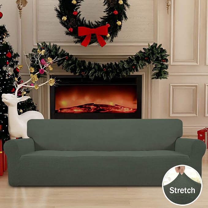 Easy-Going Stretch 4 Seater Oversized Sofa Couch Cover Olive Green | 1-Piece - Image 2