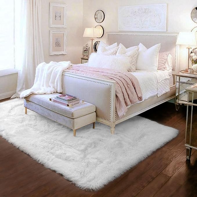 Amdrebio White Fuzzy Furry Small Kids Area Rug 3x5 - Image 7