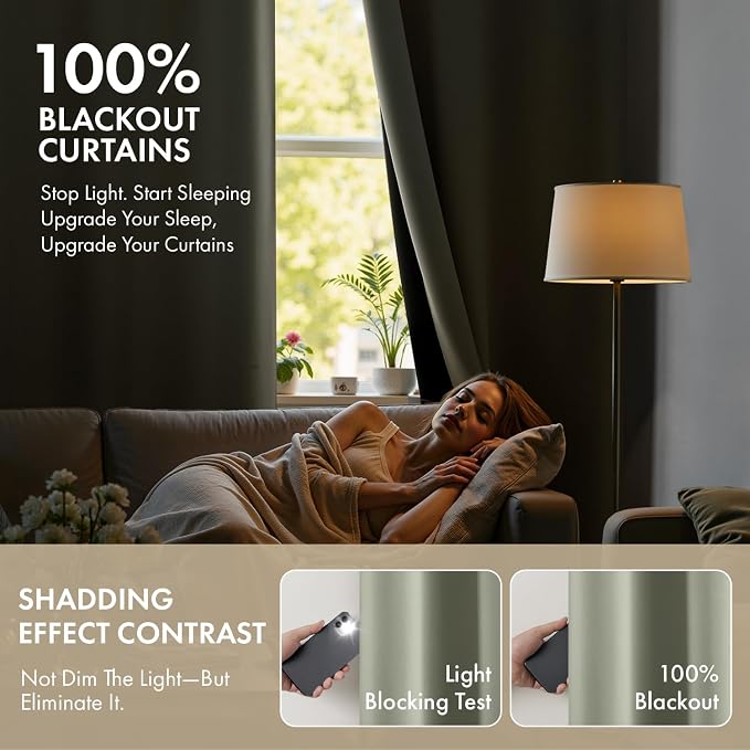 MIULEE Sage Green 100% Blackout Curtains - Image 2