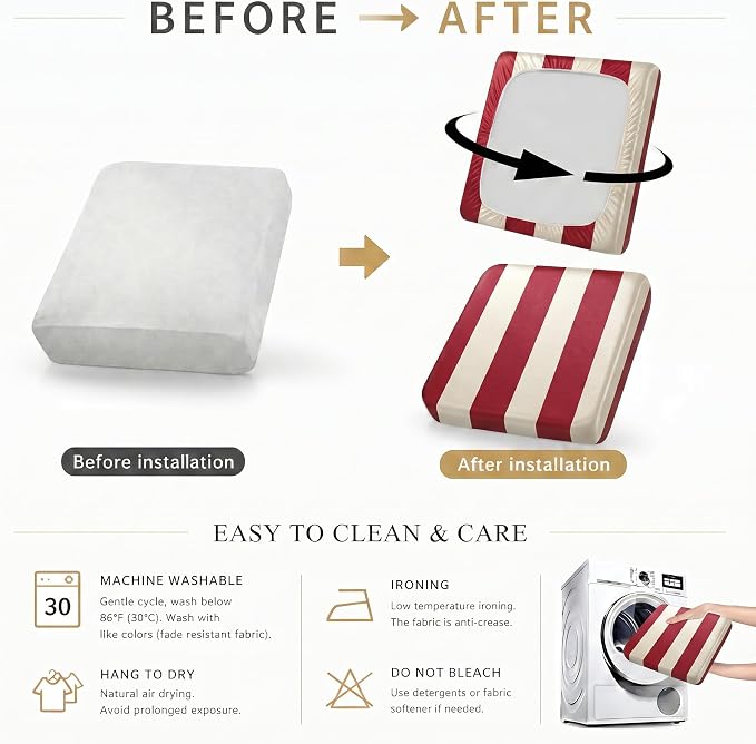 CALBODE 12 Pcs Stretch Outdoor Seat Cushion Covers, Washable Striped Chair Seat - Image 6