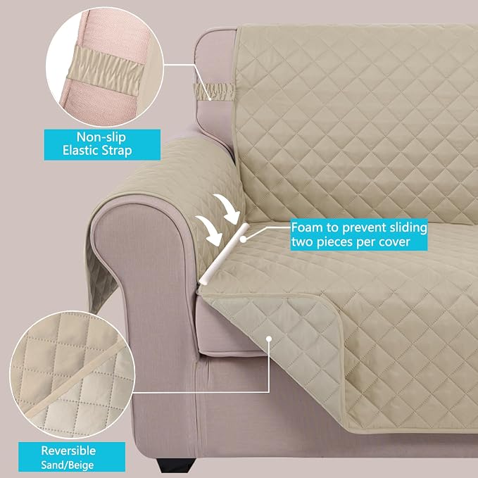 U-NICE HOME 4 Seater Sofa Cover 91''Large Couch Cover, Sand/Beige | Washable - Image 3