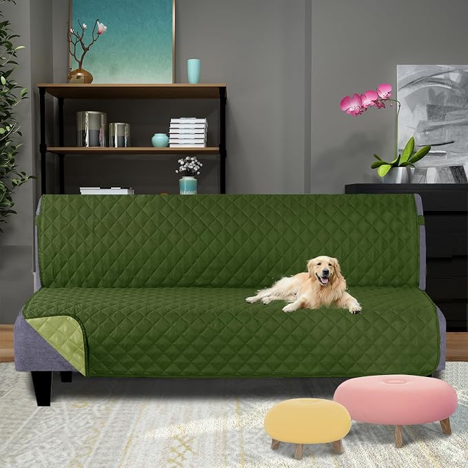 U-NICE HOME Futon Sofa Covers 68''Armless Couch Cover, Huntergreen/Sage | - Image 2