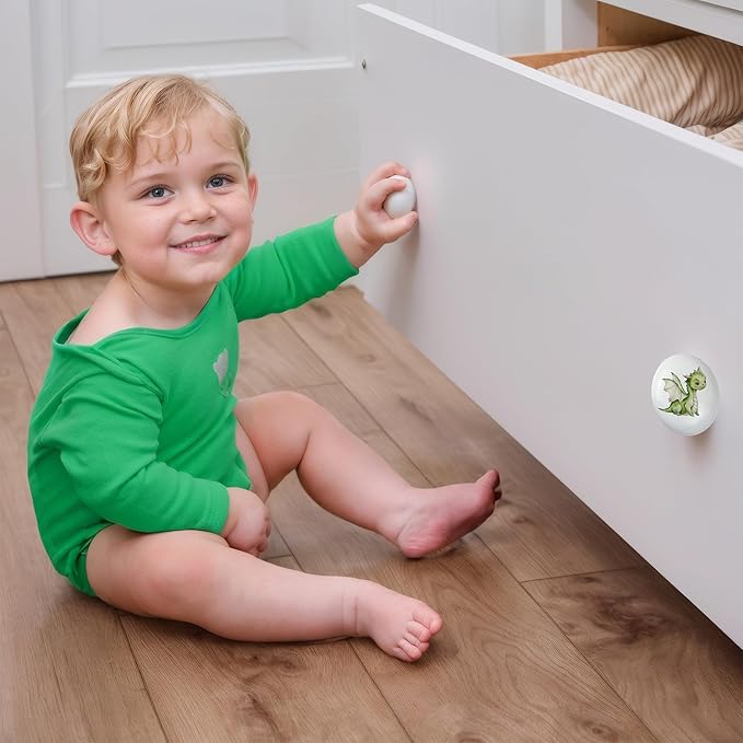 8 Pack Cute Dinosaur Ceramics Knob Handle Safari Animal Nursery Kids Room Dresser Cabinet Drawer Pulls and Knobs