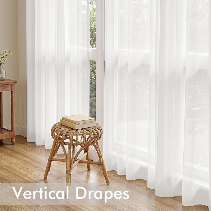 MIULEE Beige White Sheer Curtains 96 Inches Long 4 Panels 42 x 96 Inches | - Image 5