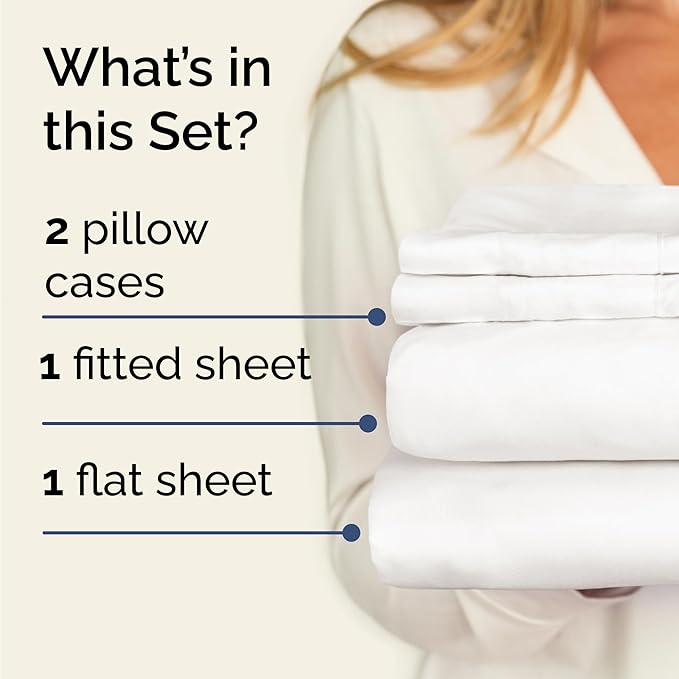 Twin 4 Piece Sheet Set - Comfy Breathable & Cooling - Ultra Soft Hotel Luxury Bedding Set w/ 8-16 Inch Deep Pockets - 1 Flat & 1 Fitted Sheet & 2 Pillowcases - Wrinkle Free & Easy Care - Antique White