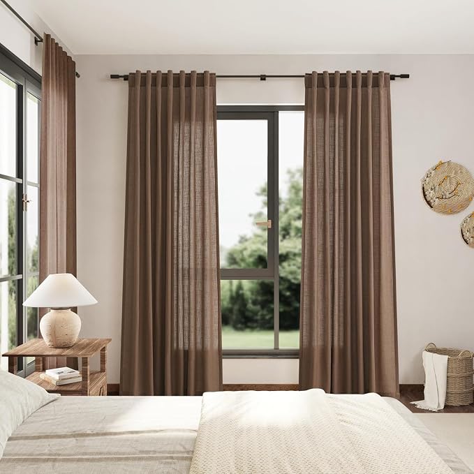 Caramel Brown Linen Curtains for Living Room 94 Inches Long Back Tab and Rod - Image 7