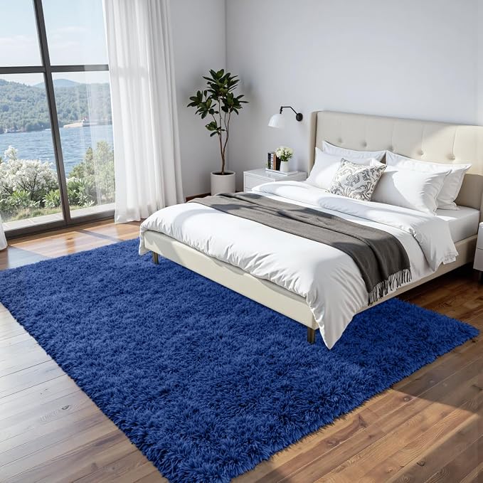 8x10 Fluffy Shag Area Rugs for Living Room Bedroom: Soft Plush Carpet Blue | - Image 2