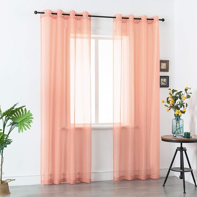 DUALIFE 2 Panels Pink Sheer Curtains 108 Inch Length for Girls Kid Room - Bed Canopy Voile Drape Curtains for Wedding Party Backdrop,52 Wide by 108 Long