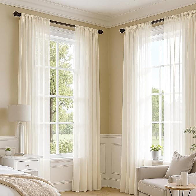 MIULEE Butter Cream Sheer Curtains 72 Inches Long 4 Panels 54 x 72 Inches | - Image 5
