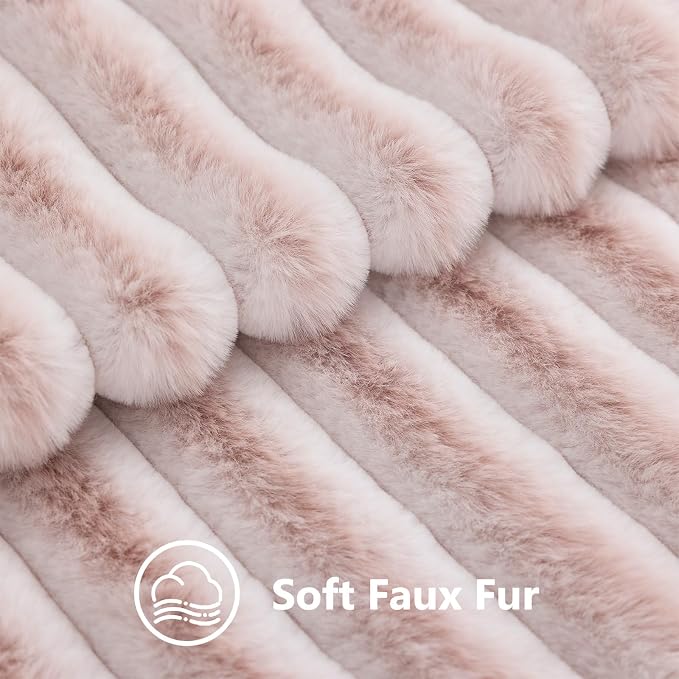 decorUhome Fall Faux Fur Throw Pillow Covers 22x22 Set of 2 Pink White | - Image 3