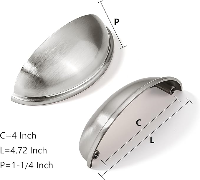 khtumeware 2 Pack 4" Drawer Pulls Brushed Satin Nickel Cabinet Cup Pulls Kitchen Hardware Cabinet Handles Drawer Handles Knobs 4 inch Hole Center