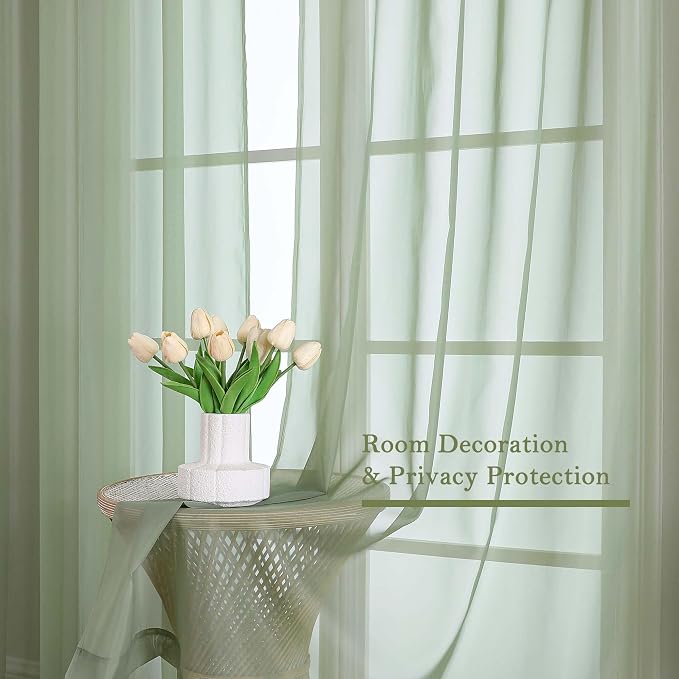 Sage Green Sheer Curtains 84 Inches Long 2 Panels Set, Solid Airy Voile Sheer - Image 7