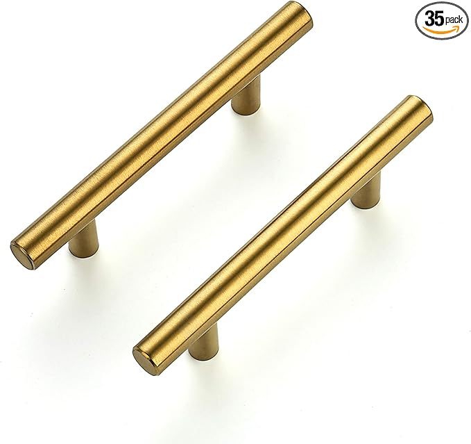 Ravinte 35 Pack 5 Inch Cabinet Pulls Brushed Brass Stainless Steel Kitchen Drawer Pulls Cabinet Handles 5”Length, 3” Hole Center