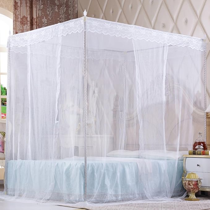 4 Corners Princess Bed Curtain Canopy Canopies for Girls Boys Adults Bed Gift Bedroom Decoration (Full, White)