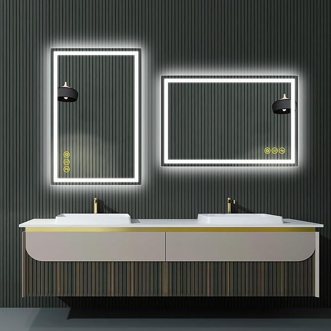 28x36 Inch Bathroom LED Mirror Lighted Bathroom Mirror LED Vanity Mirror with Lights Wall Mounted Anti-Fog Color Dimmable Mirror with Memory (Horizontal/Vertical)