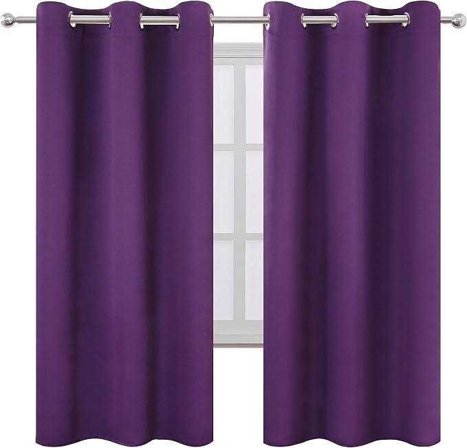Purple Thermal Blackout Curtains/42 x 72 Inch/Set of 2 Panels Room Darkening - Image 2
