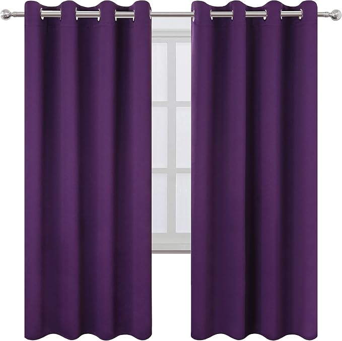 Purple Thermal Blackout Curtains/52 x 72 Inch/Set of 2 Panels Room Darkening - Image 2