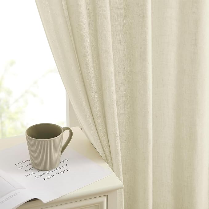 Joydeco Linen Curtains 96 inches Long 2 Panels Set, Light Filtering Curtains - Image 5
