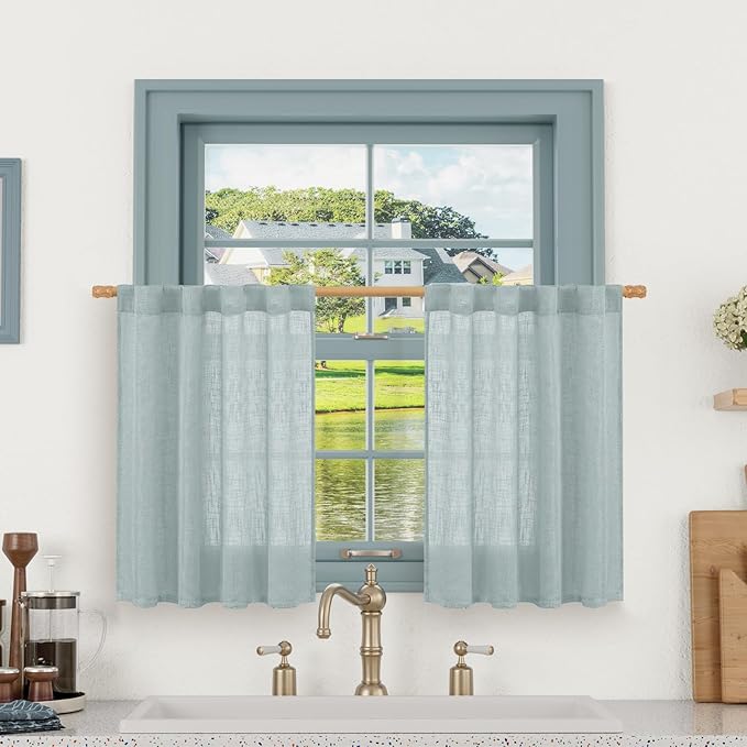 Light Filtering Linen Curtains 24 Inch Length 2 Panels 34 x 24 Inch | Semi Sheer by LAMIT