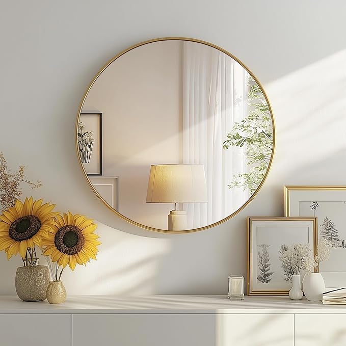 DUMOS Gold Circle Mirror for Wall 20.02 inch, Bathroom Round Mirror for Over Sink, Bathroom, Entryway, Bedroom, Vanity