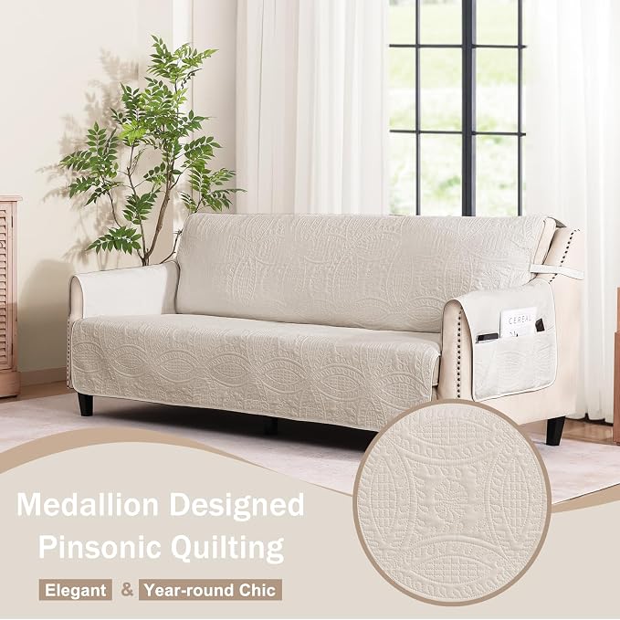 Beige Loveseat Covers for 2 Cushion Couch, Water-Repellent Covers for Sofa Couch - Image 8