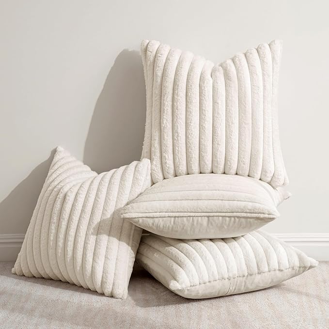 MIULEE Faux Fur Plush Decorative Throw Pillow Covers 20x20, Cream White | Set - Image 4