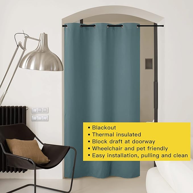 NICETOWN Temporary Portable Curtains for Sidelight Door, Insulating Privacy Soundproof Bifold Doors for Sliding Closet Doorway Entrance Hallway (1 Piece, 5ft Wide x 8ft Long, Greyish Blue)