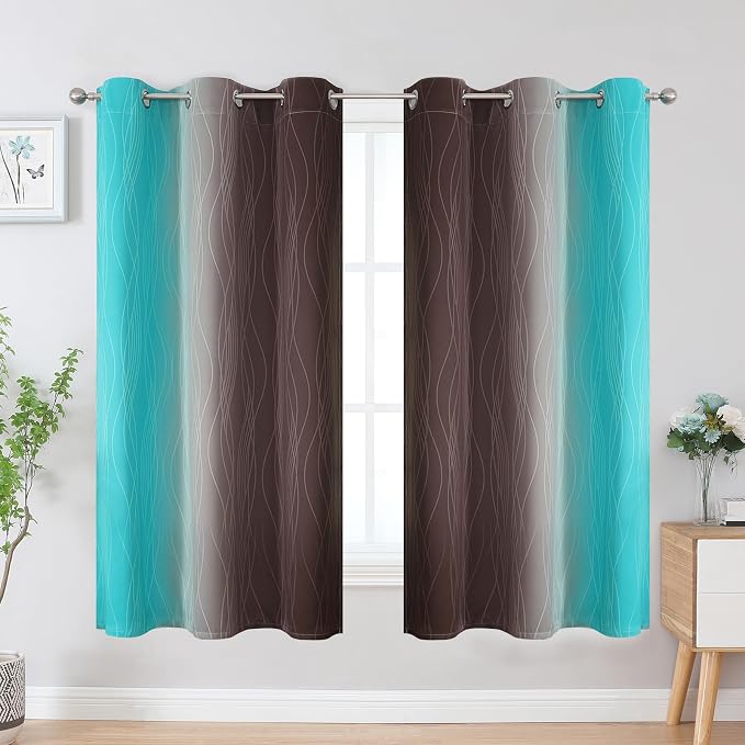 Brown and Teal Ombre Blackout Curtains - Image 2