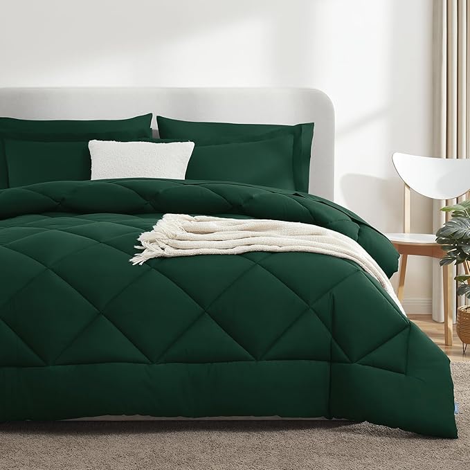 CozyLux King Size Comforter Set Emerald Green - 7 Pieces Bed in a Bag King, Luxury Soft Bed Set for All Seasons, Bedding Set with Down Alternative Comforter, Sheets, Pillowcases & Shams