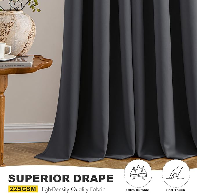 MIULEE Blackout Curtains for Bedroom 2 Panels 34 x 63 Inch Long Dark Grey | - Image 5