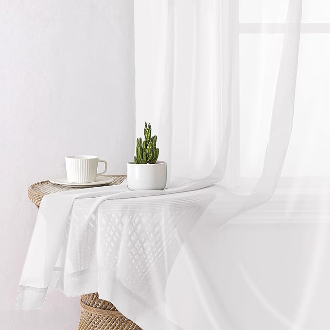 White Sheer Curtains 84 Inches Long 2 Panels, Airy Solid Voile Window Curtain - Image 3
