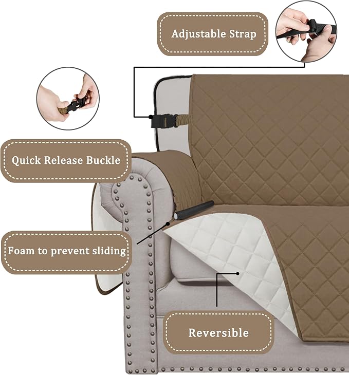 Easy-Going Reversible Couch Cover, Chair 30 in, Camel/Ivory | Machine Washable - Image 3