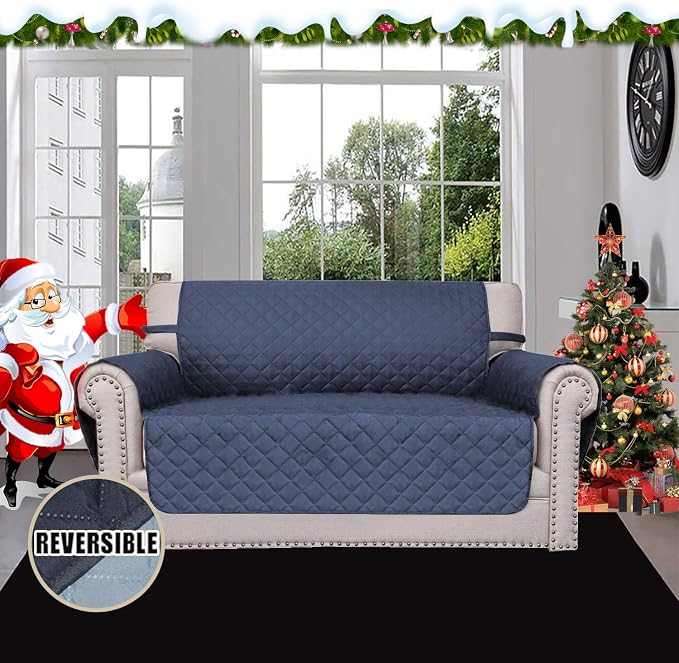 Easy-Going Reversible Couch Cover, 2 Cushion Sofa, Dark Blue/Light Blue | - Image 2
