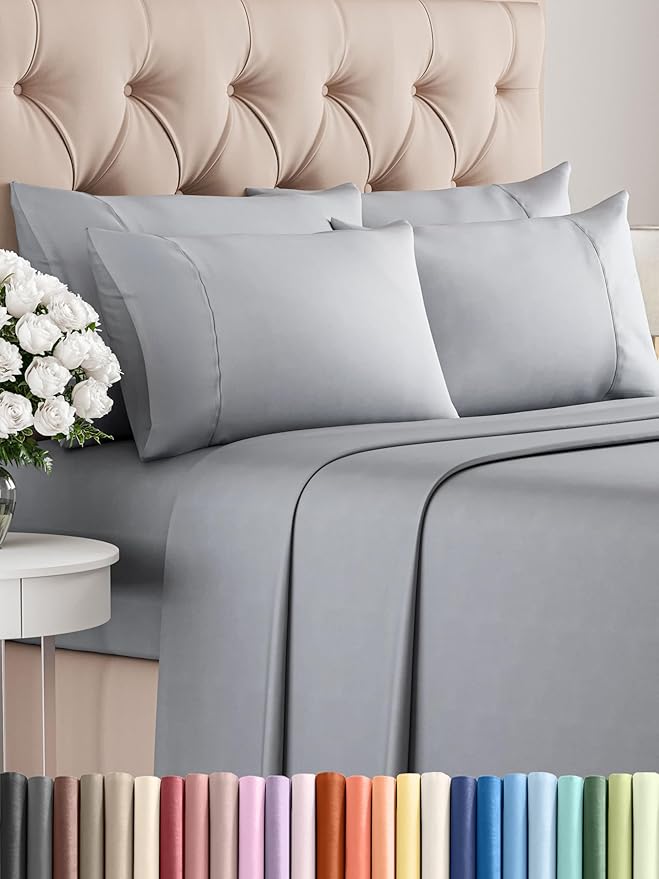King Sheets Set 6 Piece - Includes 4 Pillowcases - Bed Sheets King Size - Soft Hotel Luxury Bedding - Cooling, Comfy, Cozy & Breathable - 1 Flat & 1 Fitted & 4 Pillowcases w/ Deep Pockets - Steel Blue