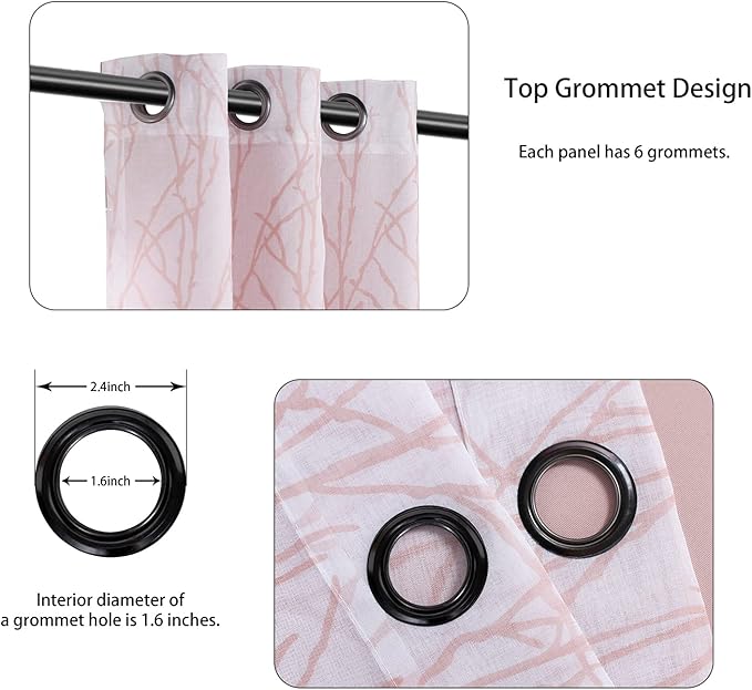 BONZER Mix and Match Curtains - 2 Pieces Branch Print Sheer Curtains and 2 Pieces Blackout Curtains for Bedroom Living Room Grommet Window Drapes, 37x63 Inch/Panel, Blush, Set of 4 Panels