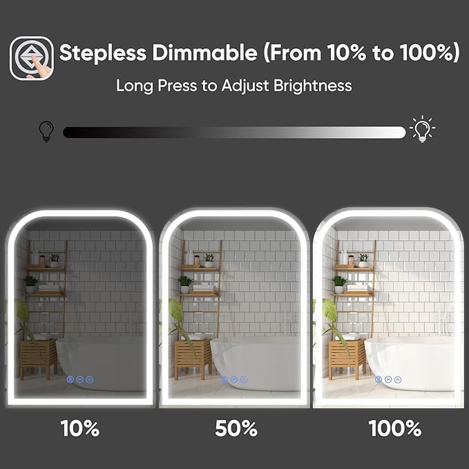 LED Bathroom Mirror, 48"x 32" LED Mirror with Lights for Bathroom, Lighted Vanity Mirrors for Wall, Anti-Fog, Dimmable, Tempered Glass, Memory Function, 3 Colors, Safe Use (White)