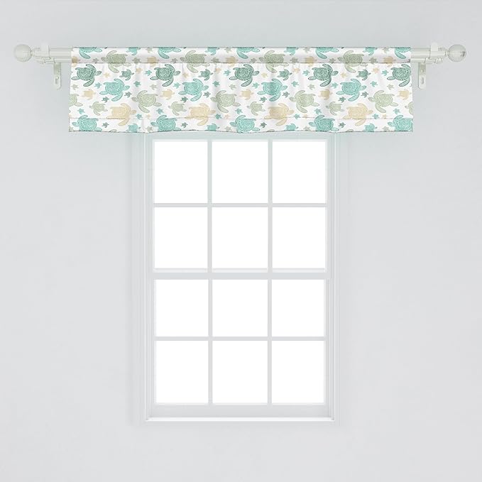 Ambesonne Turtles Window Valance, Illustration of Repeating Motifs of Animal Print in Assorted Tones, Curtain Valance for Kitchen Bedroom Decor with Rod Pocket, 54" X 12", Seafoam and Grey Yellow