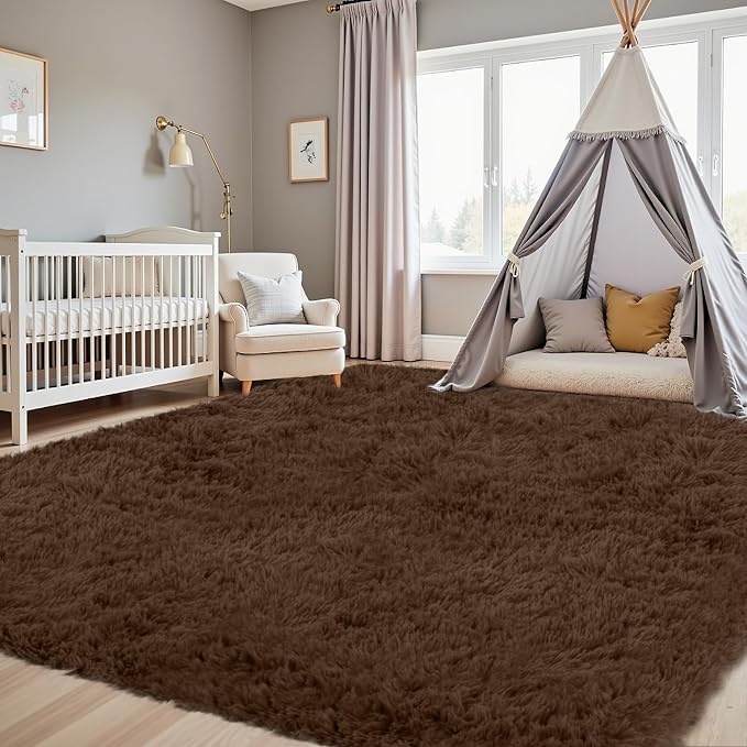 5x7 Fluffy Shag Area Rugs for Living Room Bedroom: Soft Plush Carpet Brown | - Image 9