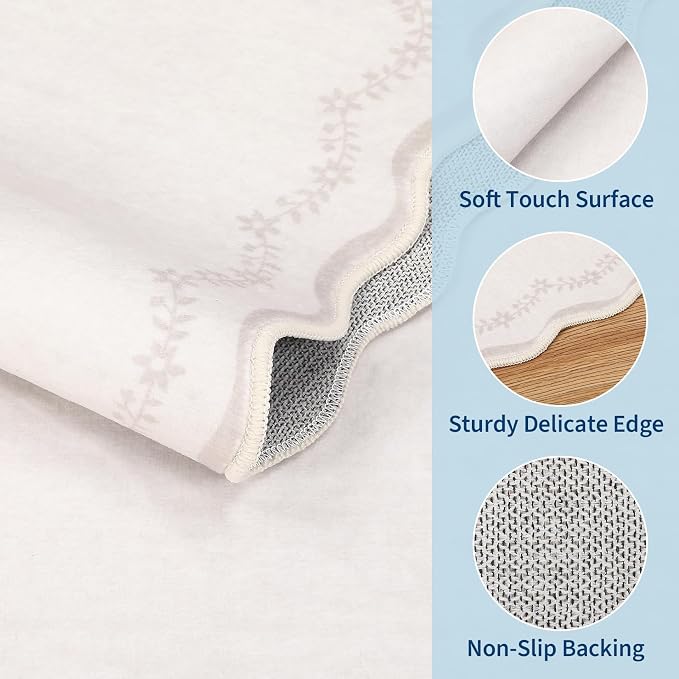 GarveeHome Scalloped Entryway Rug 2x3 Beige Washable Front Door Entry Rug | - Image 4