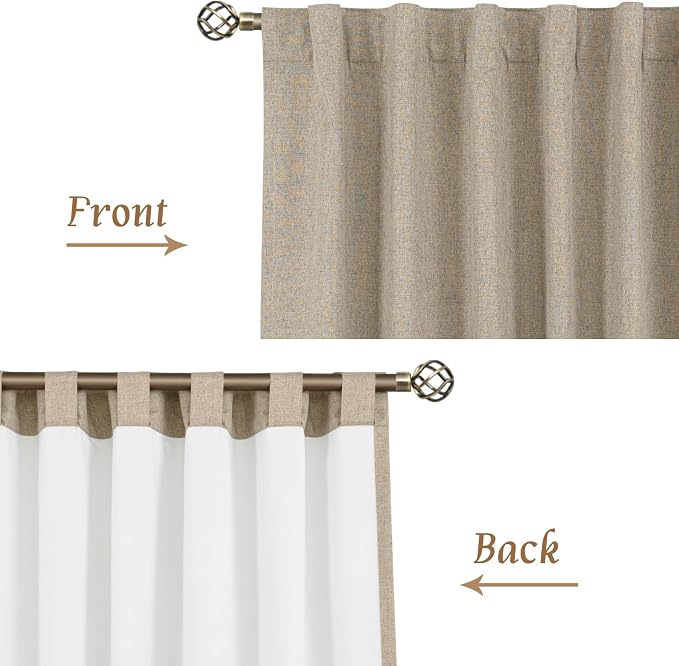 Natural 100% Blackout Linen Bedroom Curtains 54 Inches 2 Panels | Linen Textured - Image 8