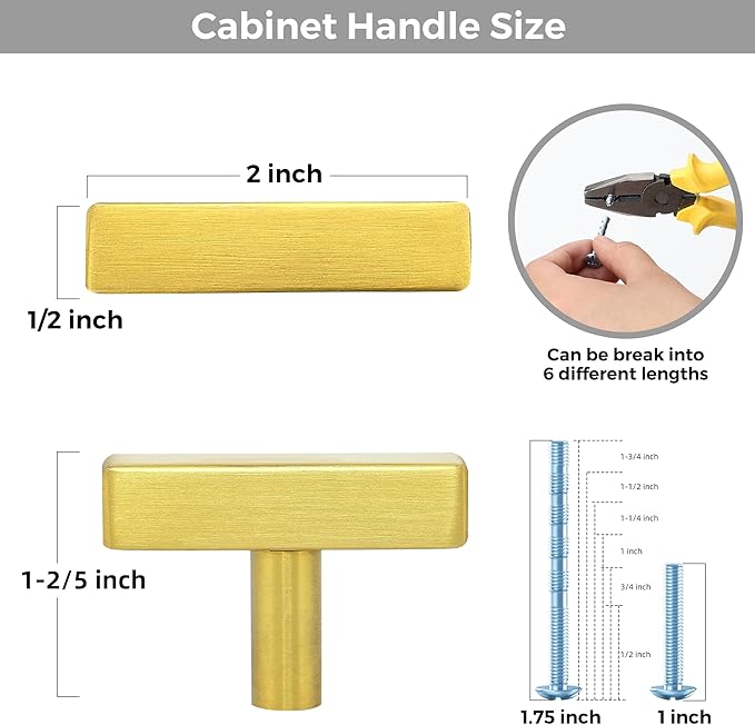 30 Pack Gold Cabinet Knobs - Sqaure Bar Cabinet Pulls Brushed Brass Knobs for Kitchen Drawer Stainless Steel Dresser Pulls for Kitchen Hardware 2in Length Single Hole