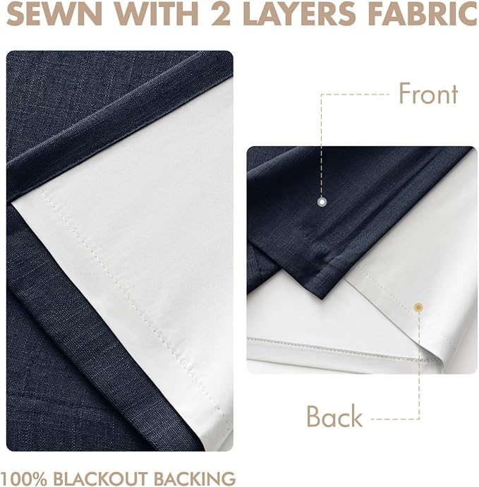 MIULEE Navy Blue Pinch Pleated 100% Blackout Linen Curtains 40x108 Inches | - Image 5